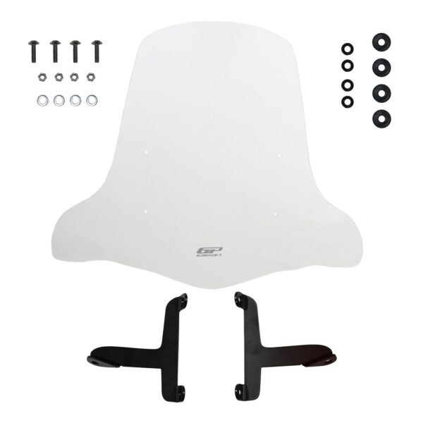 Parbriz transparent cu prinderi pentru scutere 2020 (44 cm), produs universal de la GP Kompozit